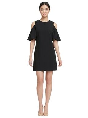 Calvin Klein Black Mini Dress‎ Flutter Sleeve Cold Shoulder 2 XS